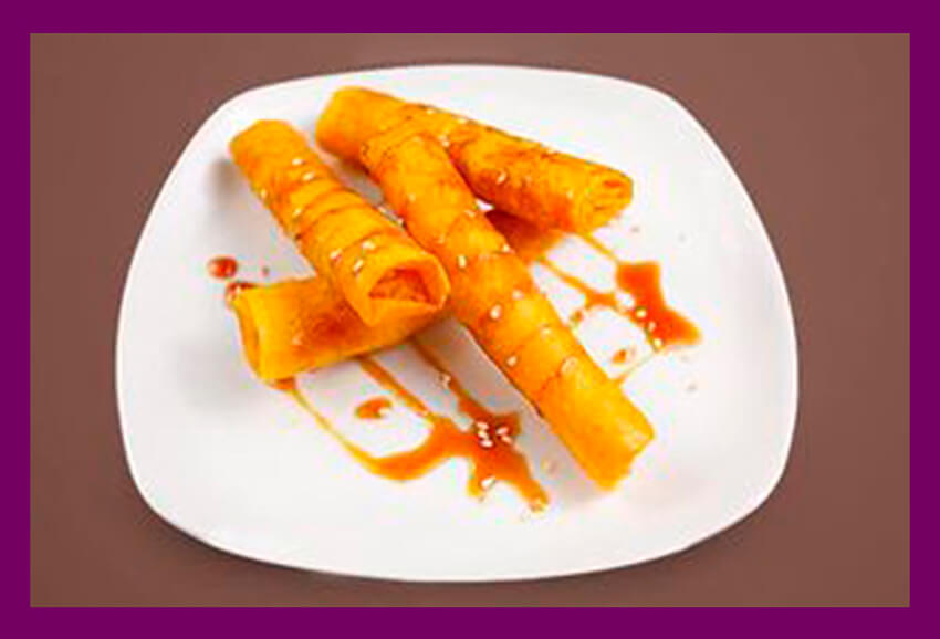 Crispy Leche Flan, wrapped up in spring roll wrapper and drizzled with caramel, from Mesa located at SM Supermalls Branches