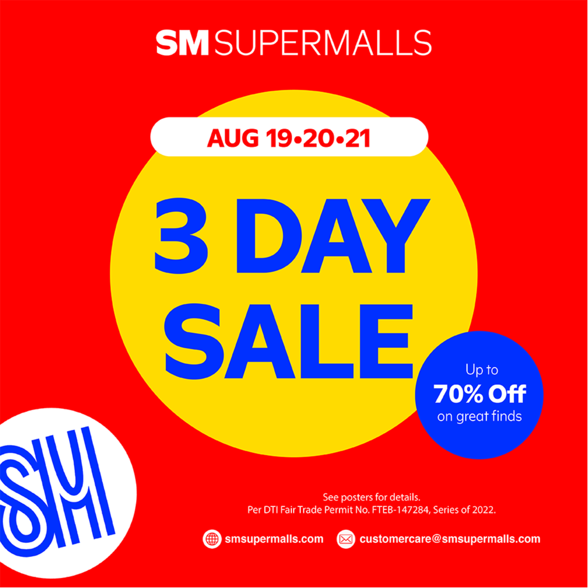 #SM3DaySale : August 19 – 21, 2022 | SM Supermalls